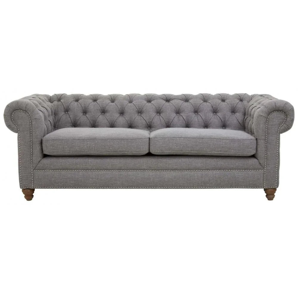 Helia Three Seat Grey Linen Sofa