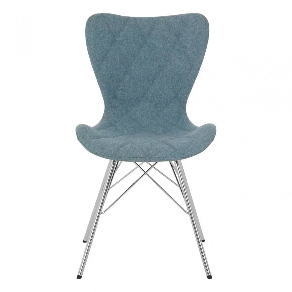 Buy modern blue fabric dining chair online, stylish metal legs, contemporary seating