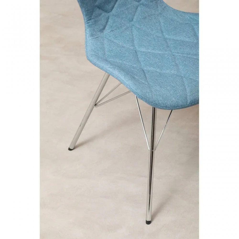 Buy modern blue fabric chair with metal legs online, stylish dining chair for sale