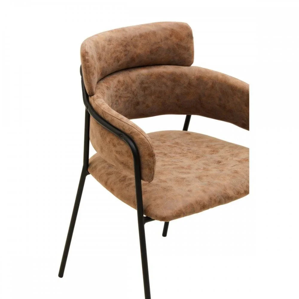 Buy brown faux leather dining chair online, modern armchair with metal frame