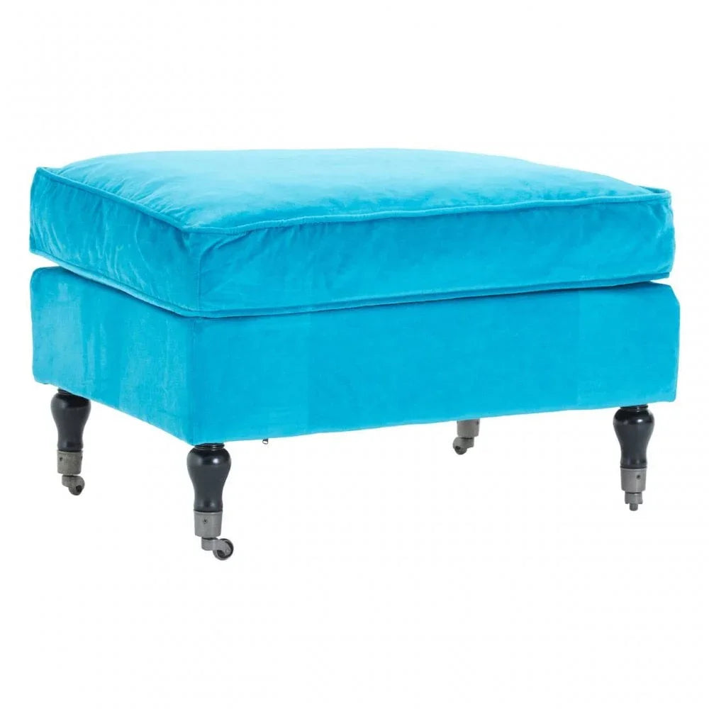 Ocean Teal Cotton Velvet Plush Footstool