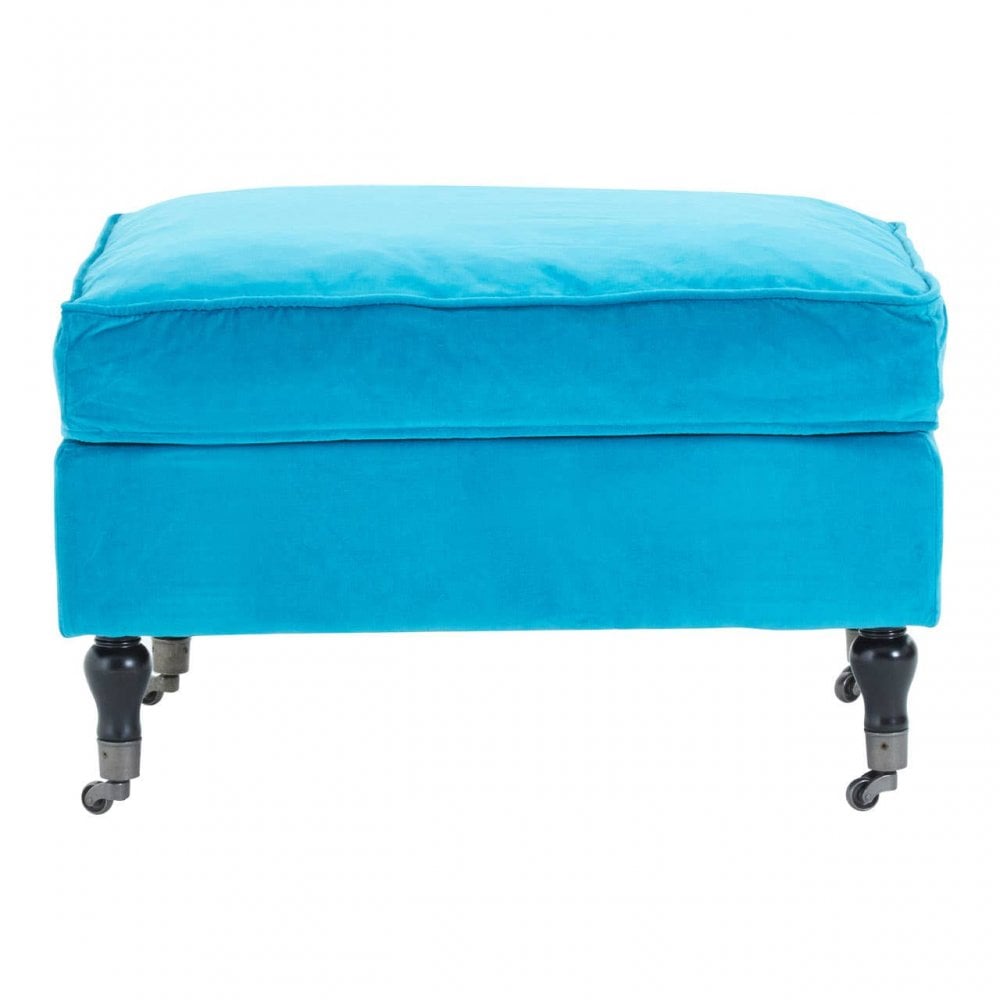 Ocean Teal Cotton Velvet Plush Footstool