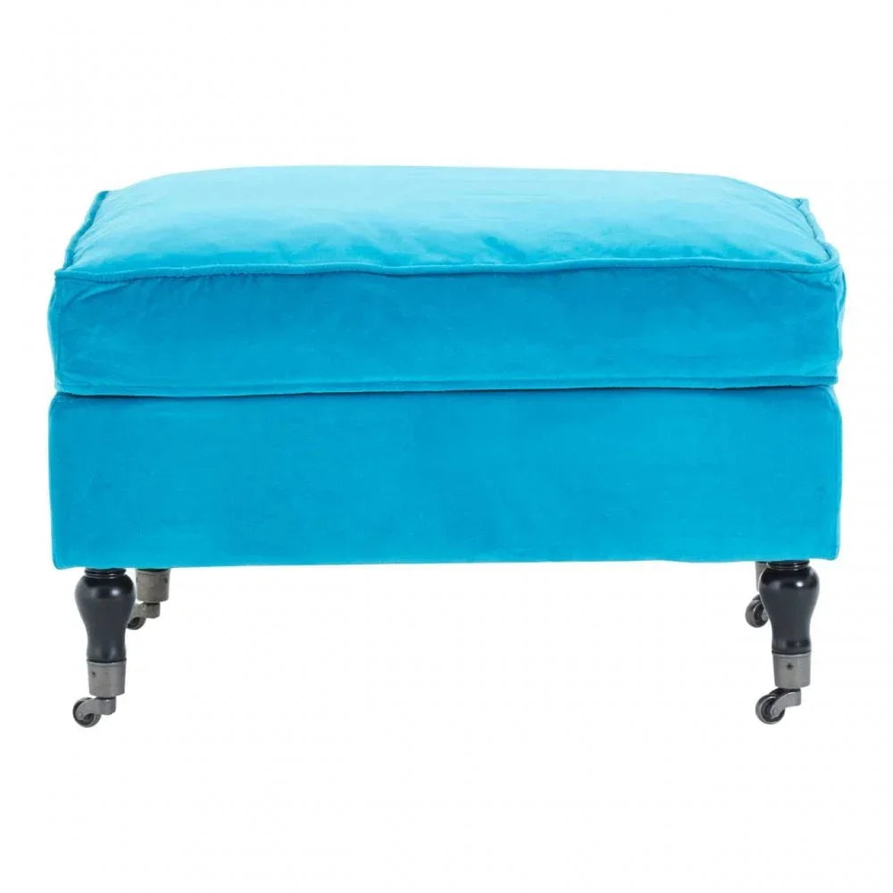 Ocean Teal Cotton Velvet Plush Footstool