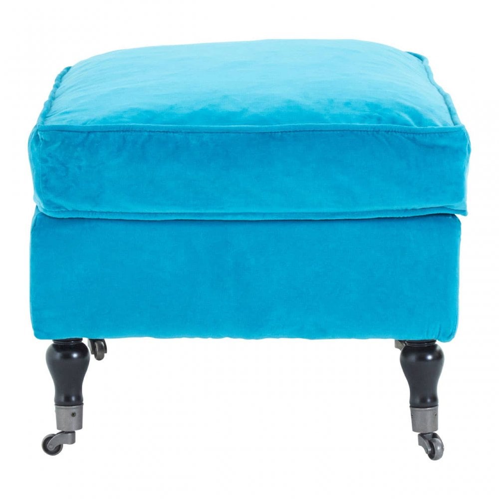 Ocean Teal Cotton Velvet Plush Footstool