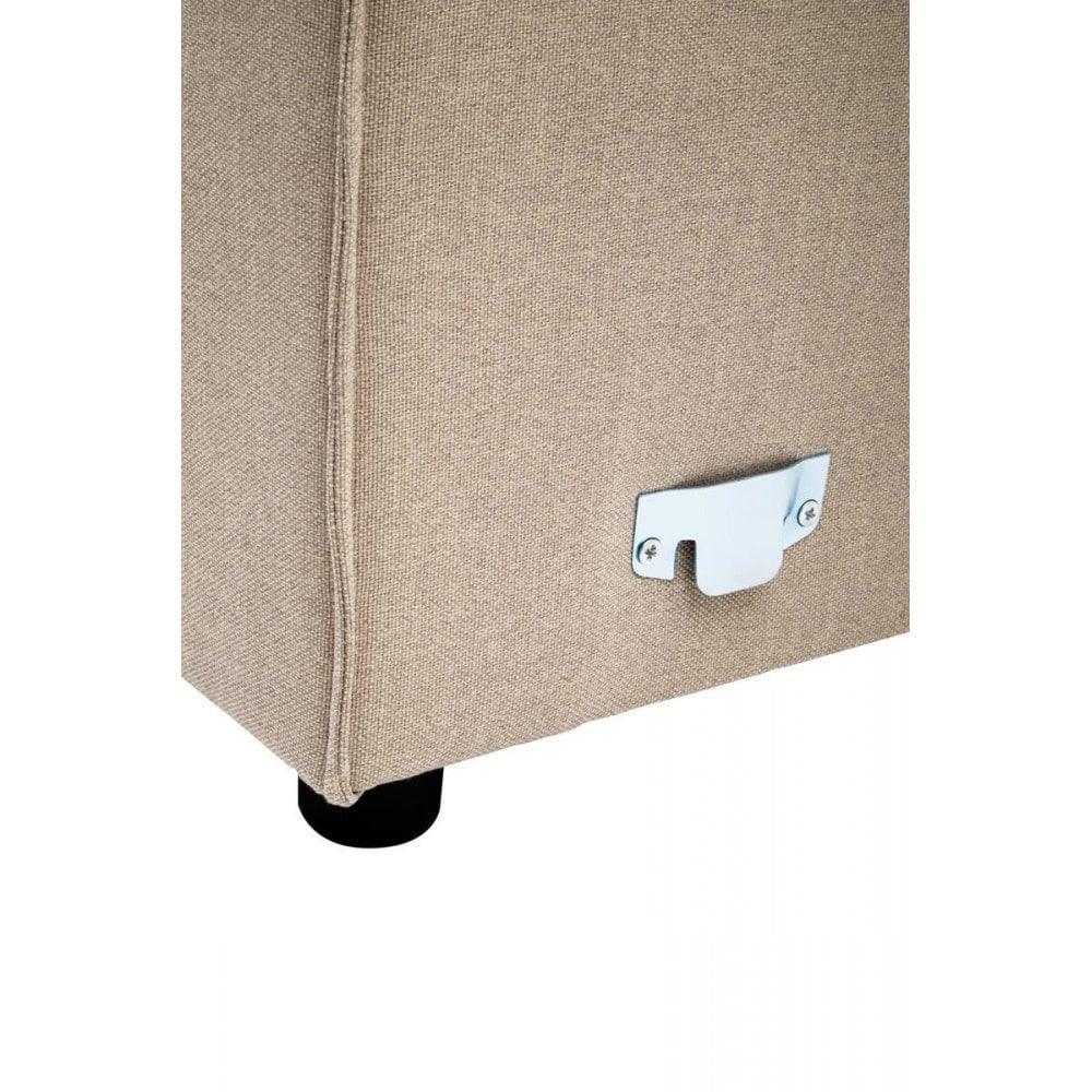 Beige fabric sofa corner with metal connector and black foot visible