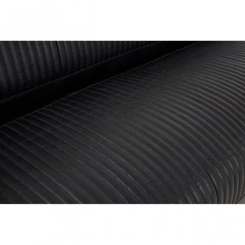 Black leather sofa seat with vertical stitched detail, close-up view