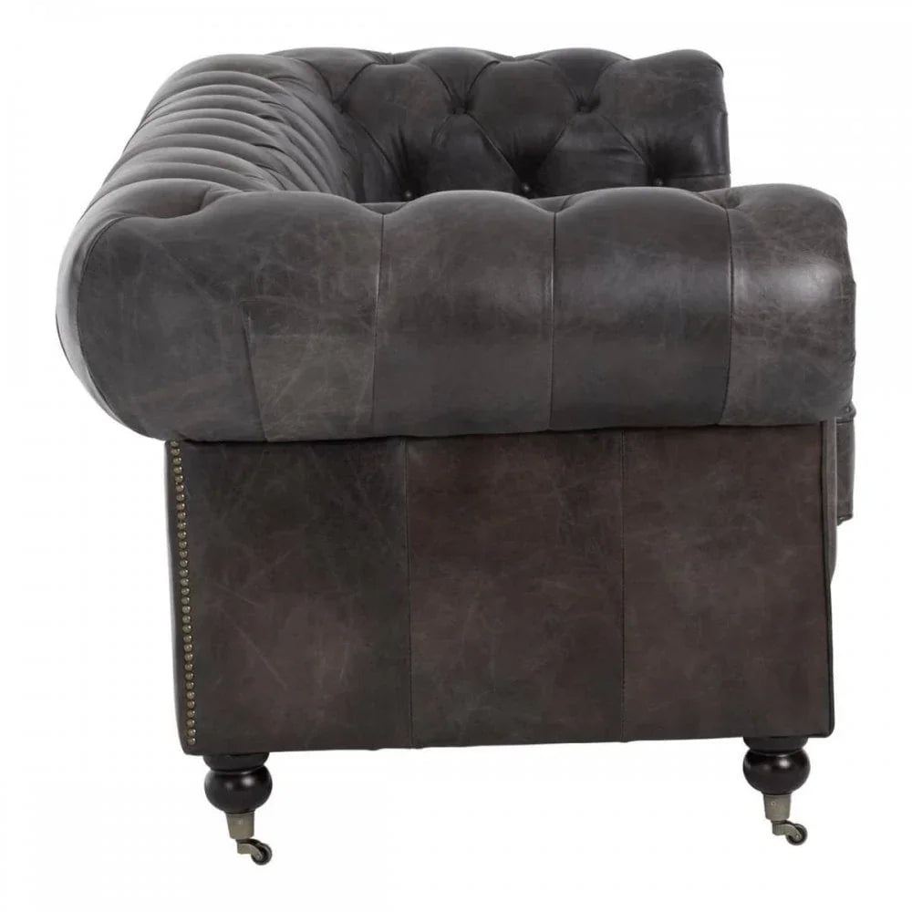 Cambridge Dark Grey Leather Chesterfield Sofa