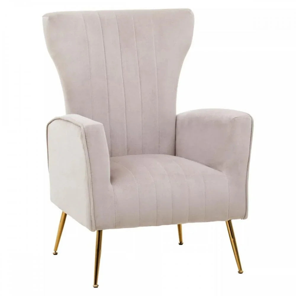 Elara Velvet Accent Chair With Gold Finish Legs
