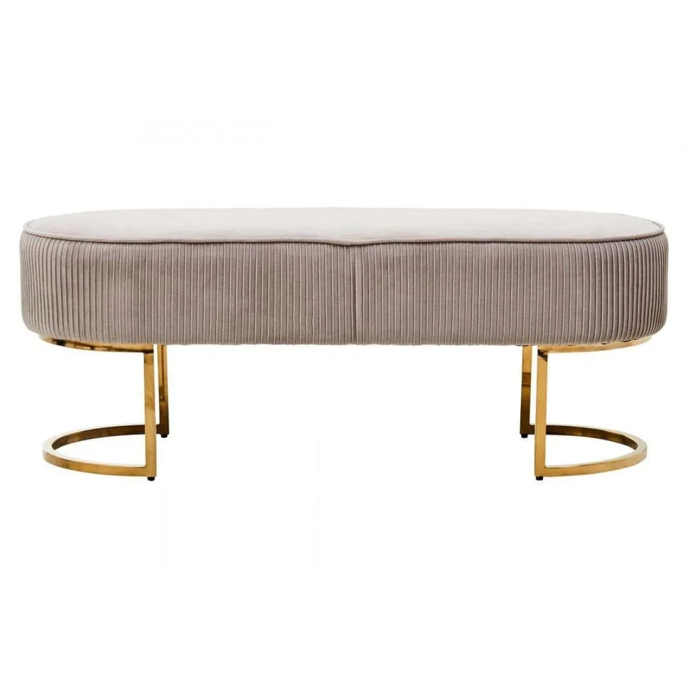 Elara Velvet Ottoman Bench With Gold Finish Legs