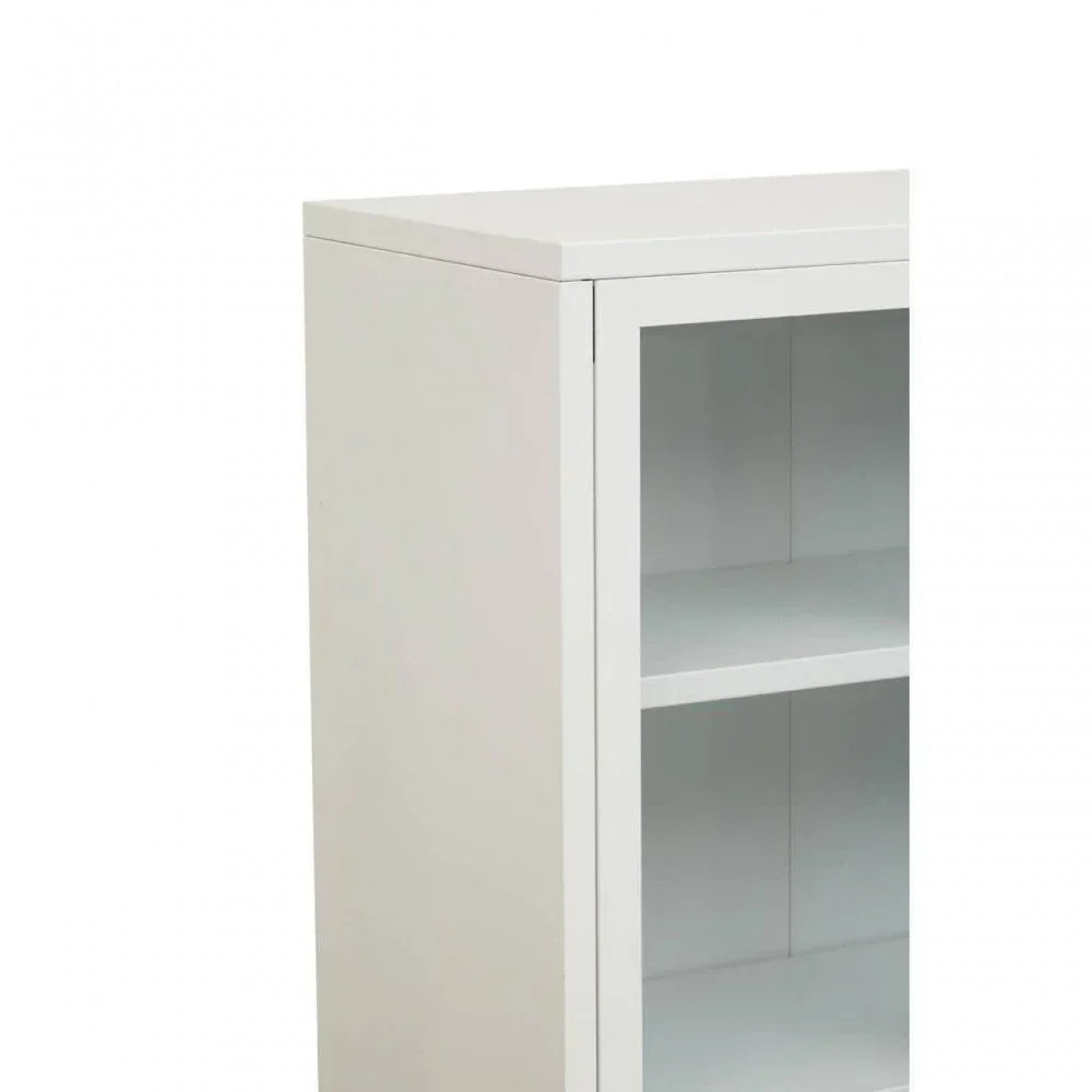 White display cabinet corner with glass door and shelving