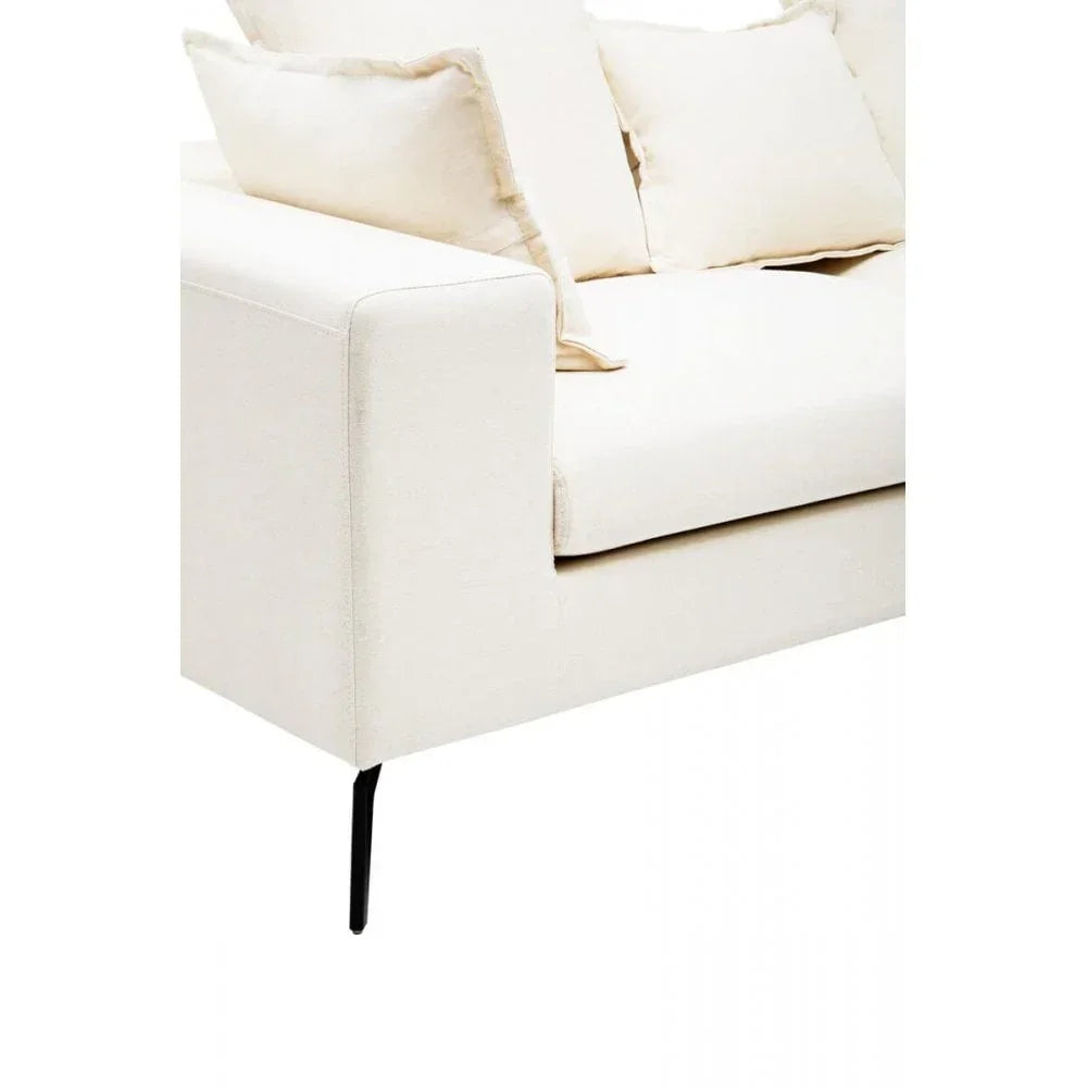 Modern cream fabric sofa corner with metal leg and plush scatter cushions