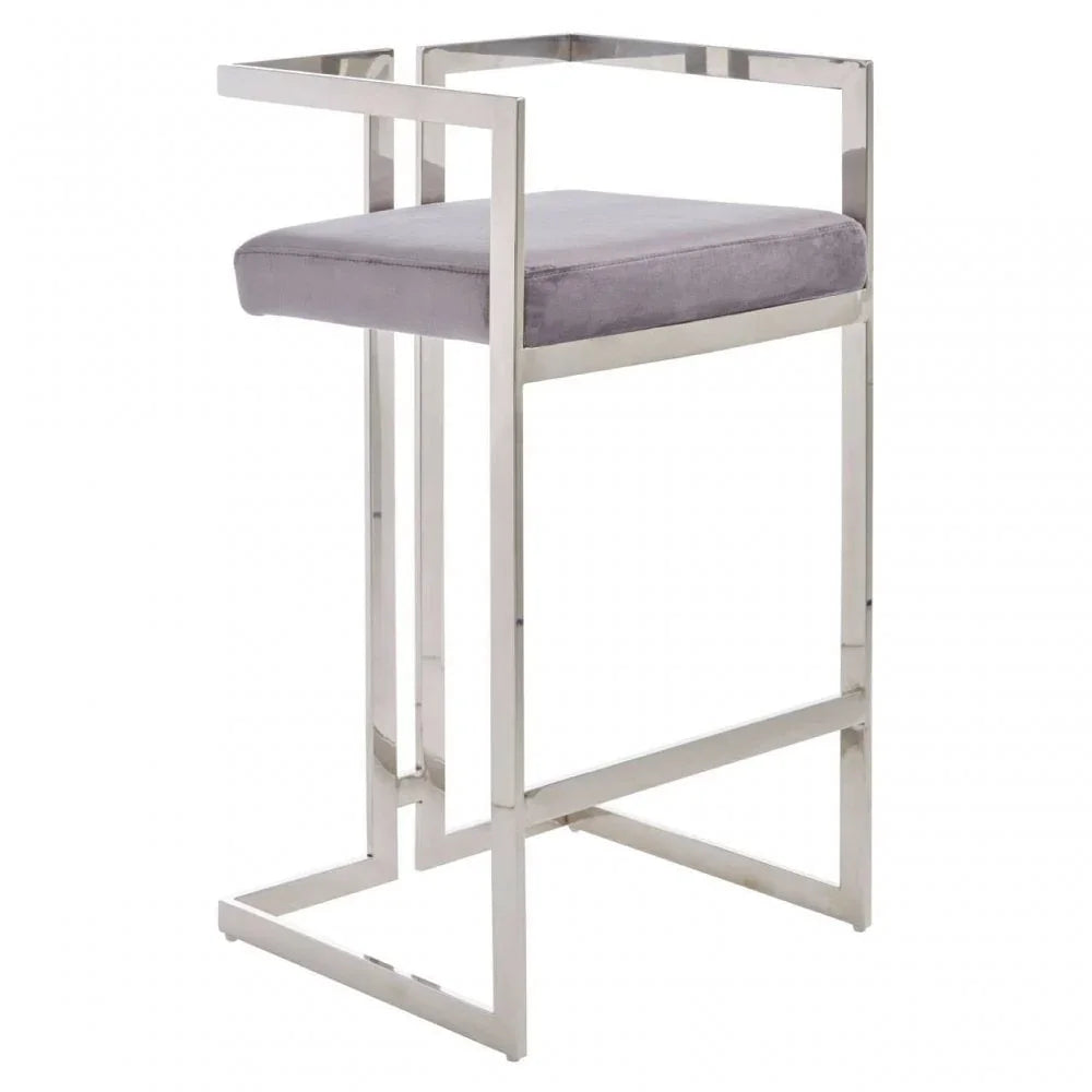 Flora Grey Velvet Bar Stool