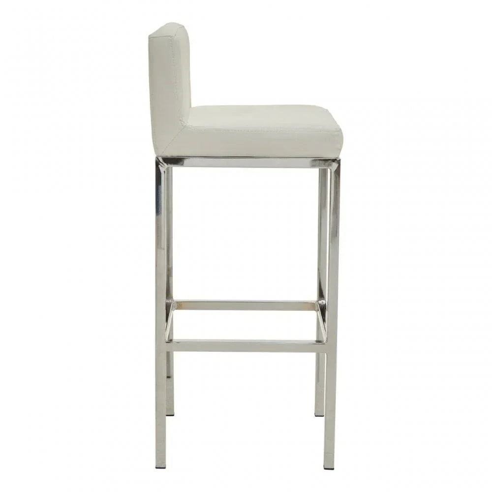 White leather bar stool with chrome legs, side view