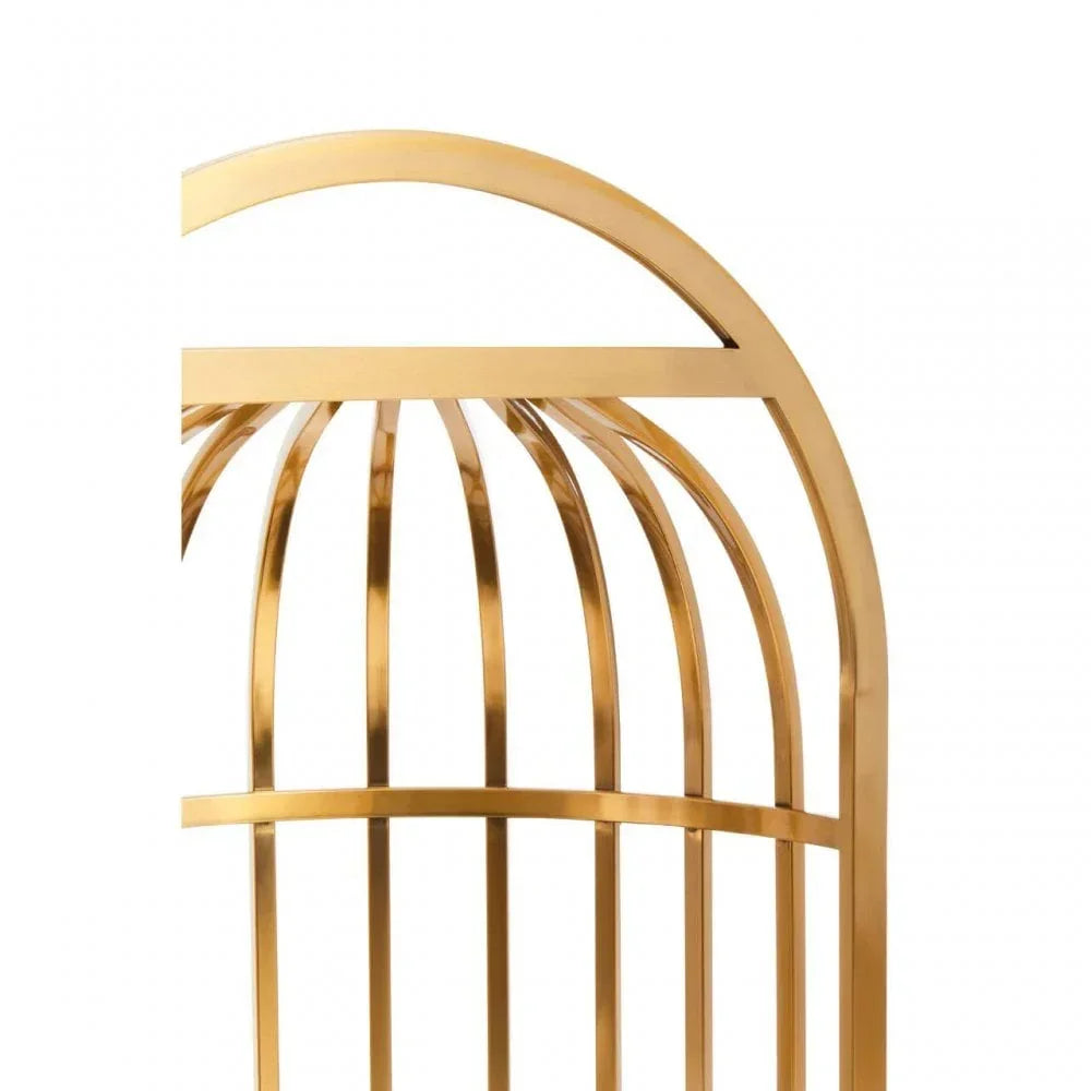 close-up of gold metal furniture frame with curved lines and glossy finish