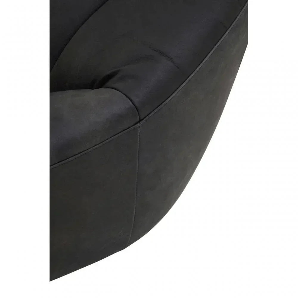 Close-up of black fabric sofa arm with visible stitching detail