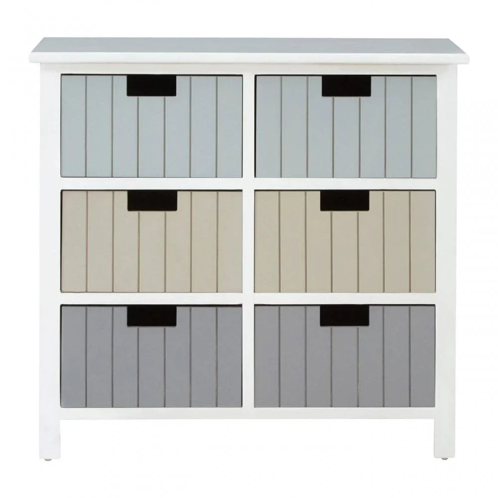 Kensington White 6 Drawers Tri Colour Chest