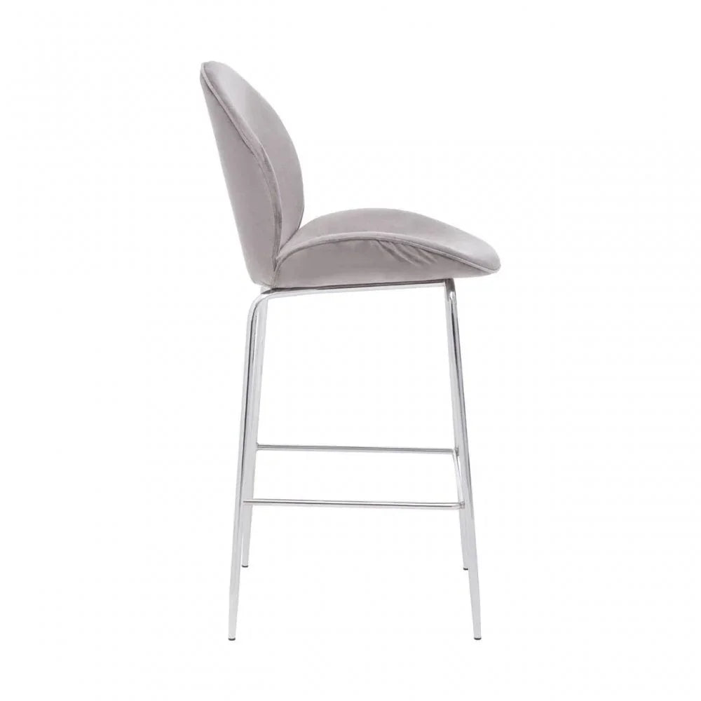 Blush Velvet Chrome Finish Bar Chair