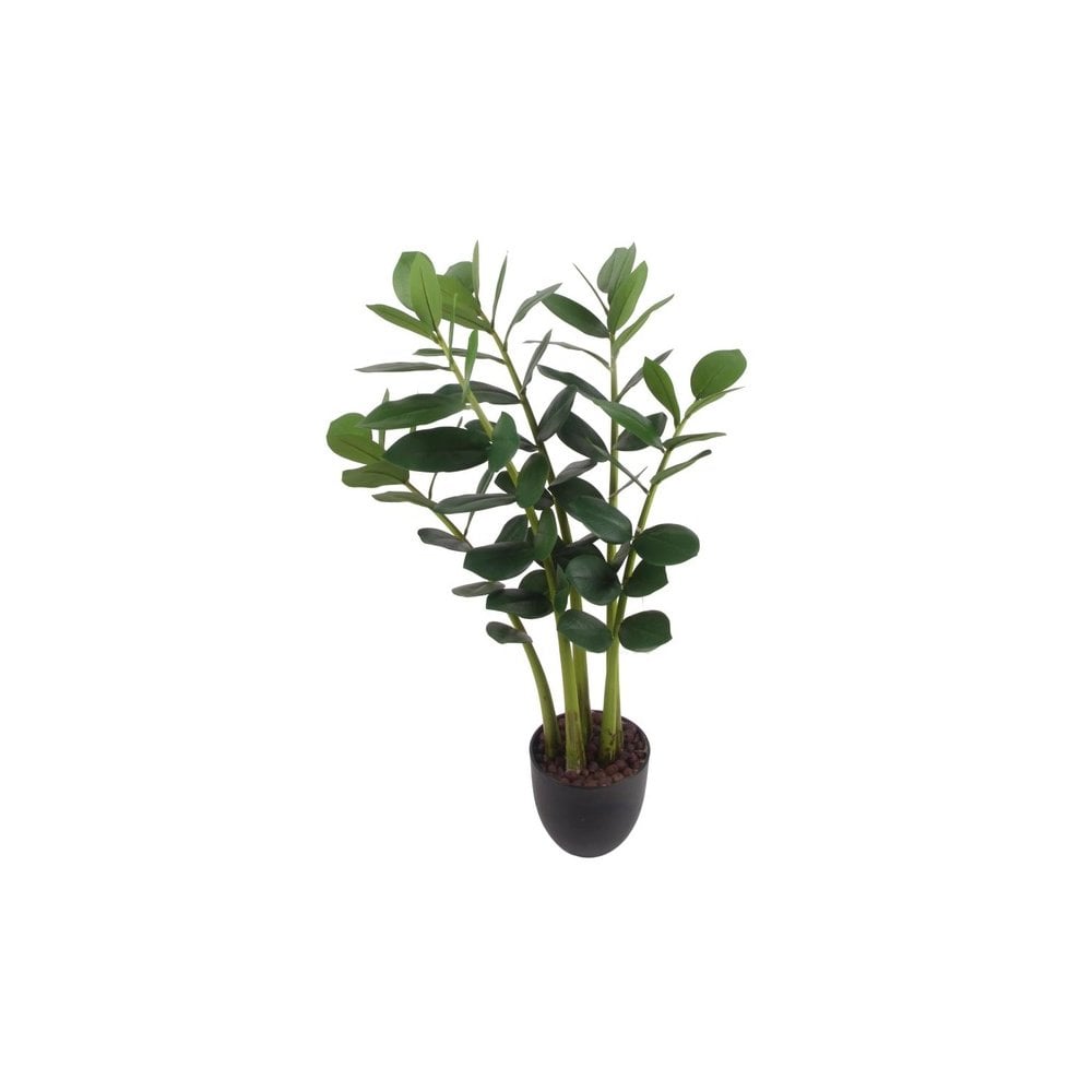 A 65cm artificial zamioculcas plant in a black pot, featuring realistic green foliage.