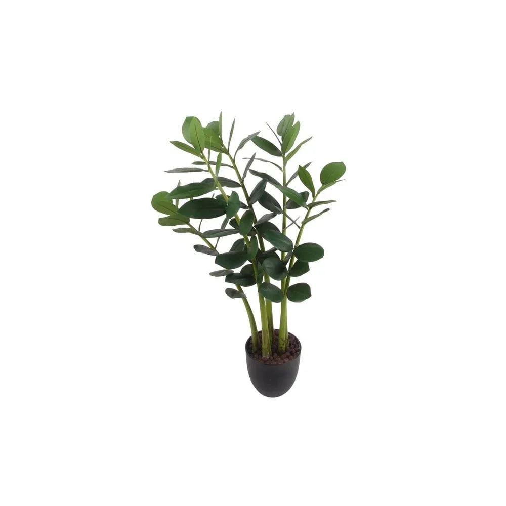 A 65cm artificial zamioculcas plant in a black pot, featuring realistic green foliage.