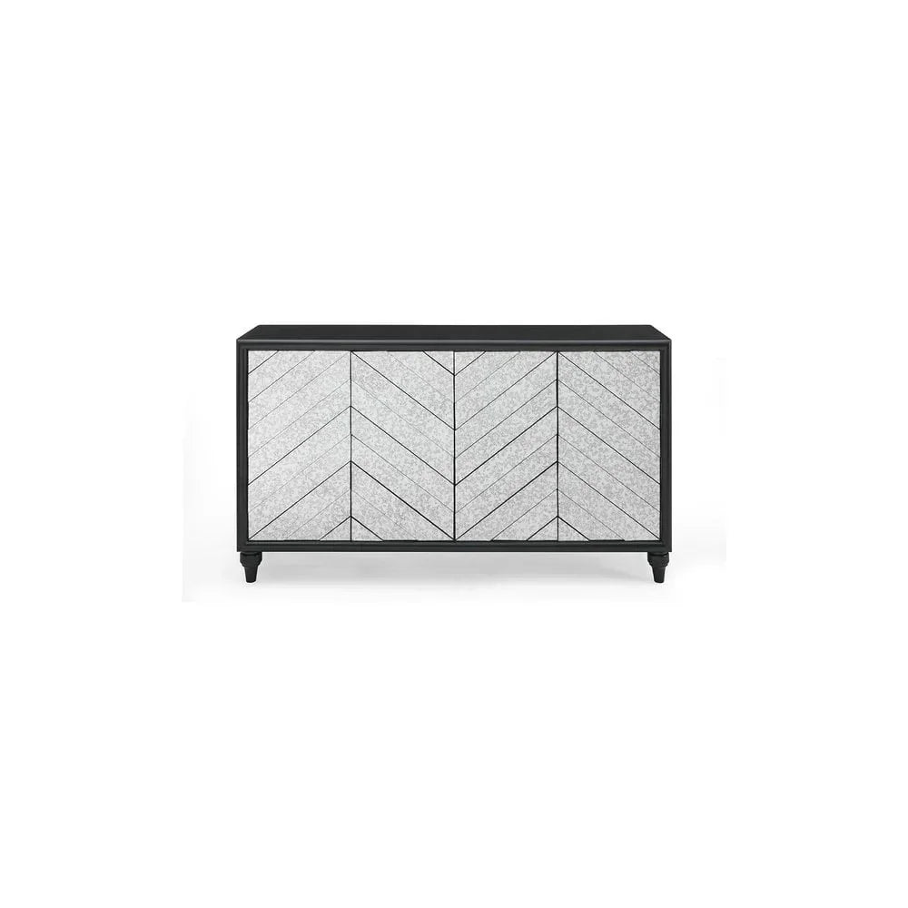 Modern sideboard with black frame and chevron patterned doors on short legs