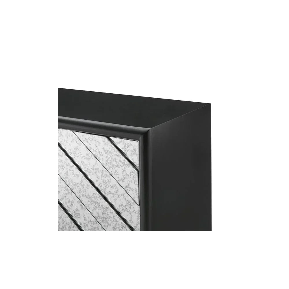 Black furniture corner with diagonal mirrored panel details
