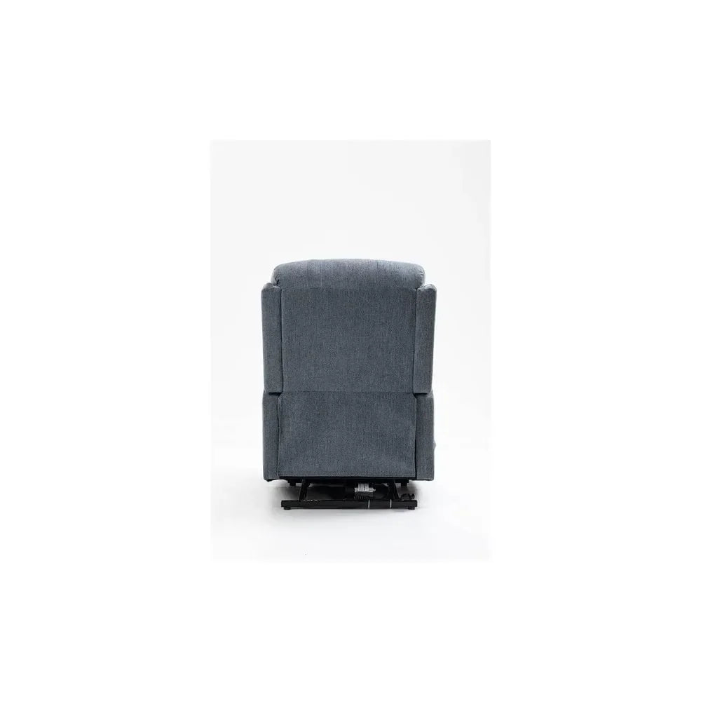 Back view of grey fabric recliner chair on white background