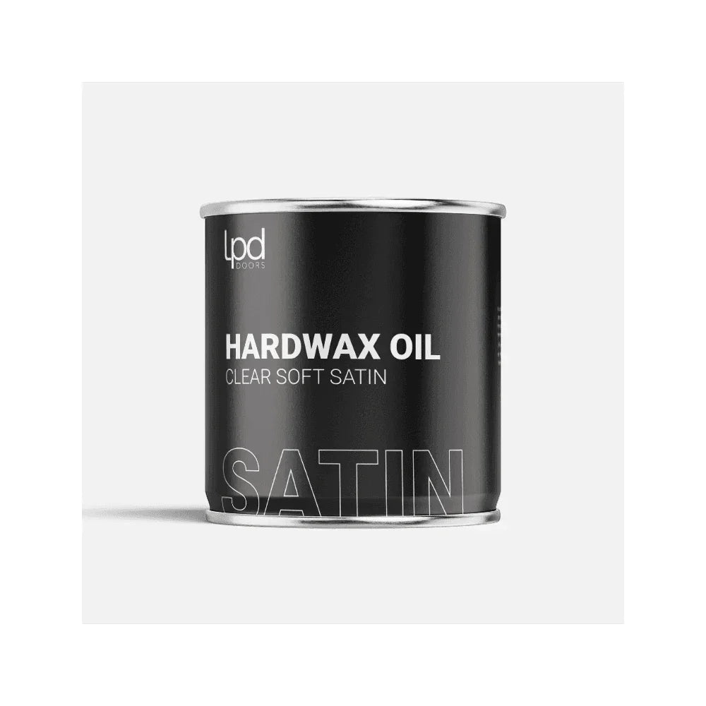 Hardwax oil clear soft satin finish in black metal tin for wood protection