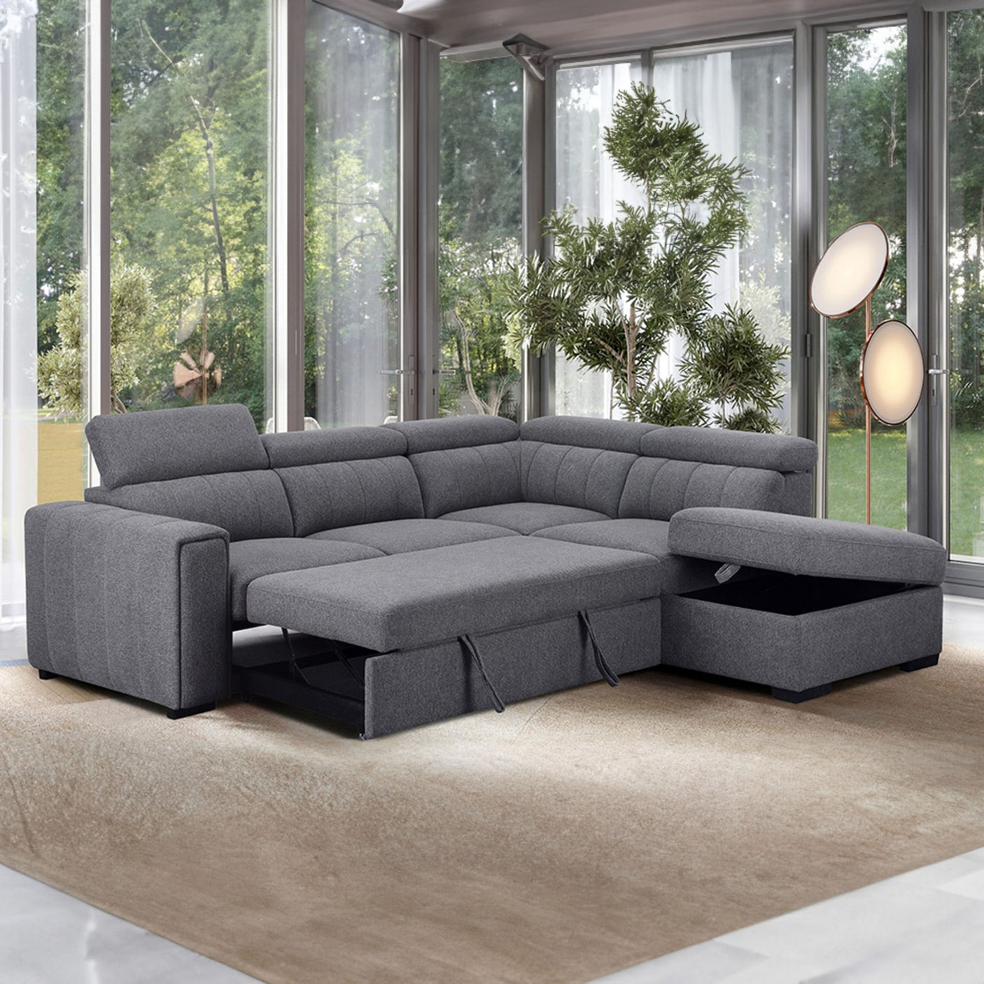 August Sectional Sofa Bed RHF Anthracite Grey