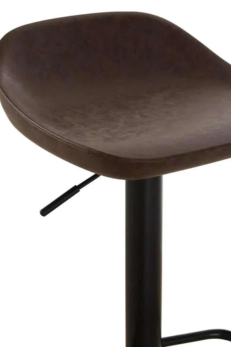 Brown bar stool seat with black metal base and height adjustment lever