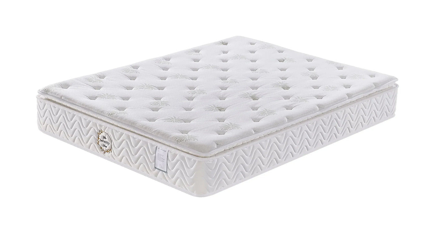 White double mattress with quilted surface and Aloe Vera pattern, side view