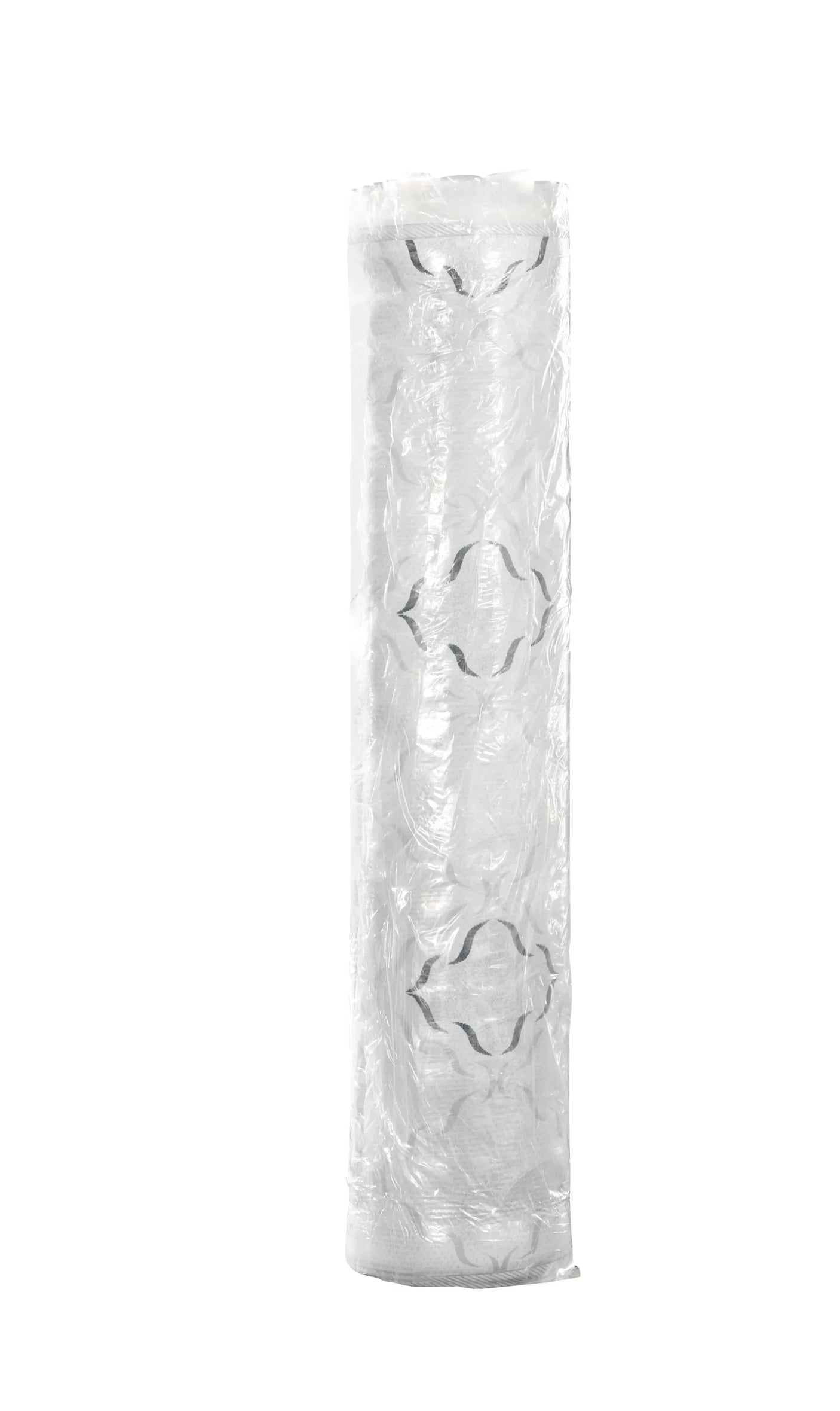 Rolled mattress wrapped in plastic for easy delivery and storage