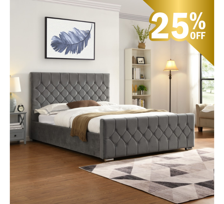 Galway Grey Bed - 4FT - W 132 X H 120 X L 213 - GALWAYGREYBED