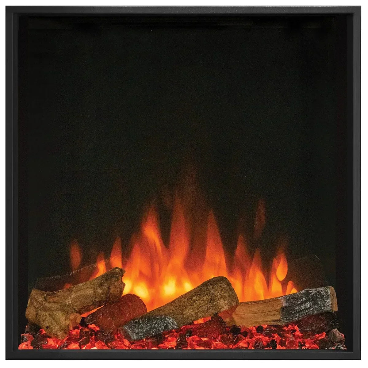 Electric fire with realistic flame effect and log feature in black frame