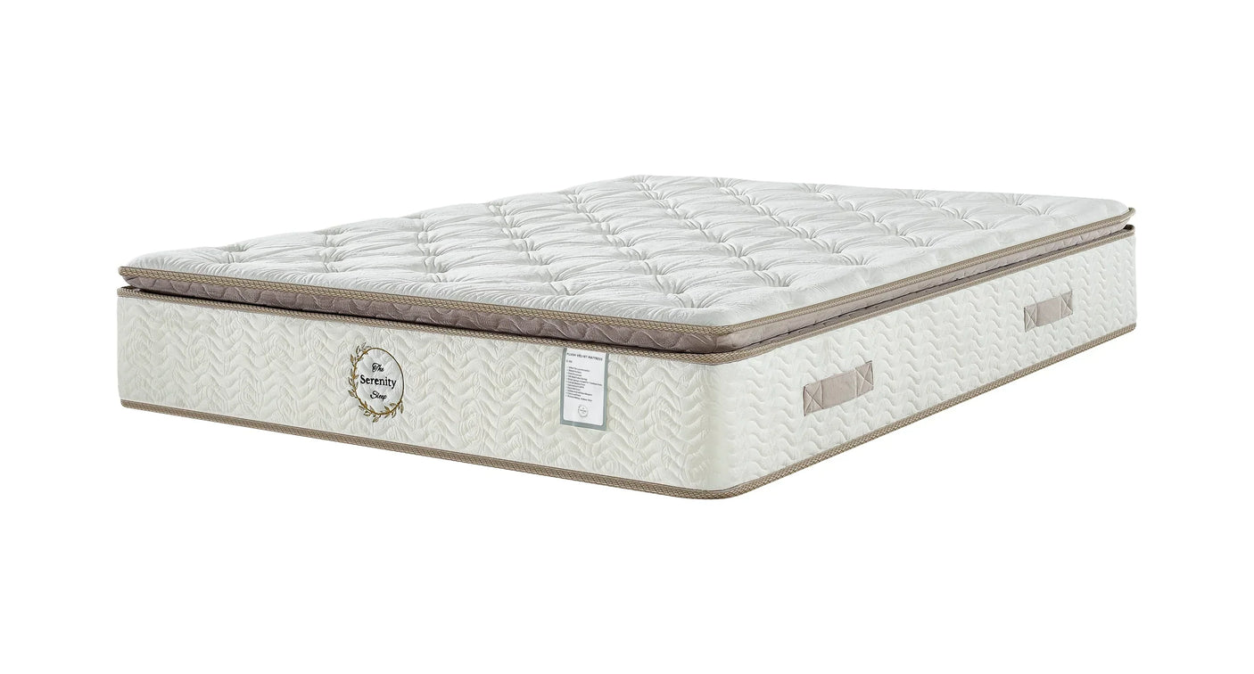Double mattress with quilted top and side handles in cream and beige