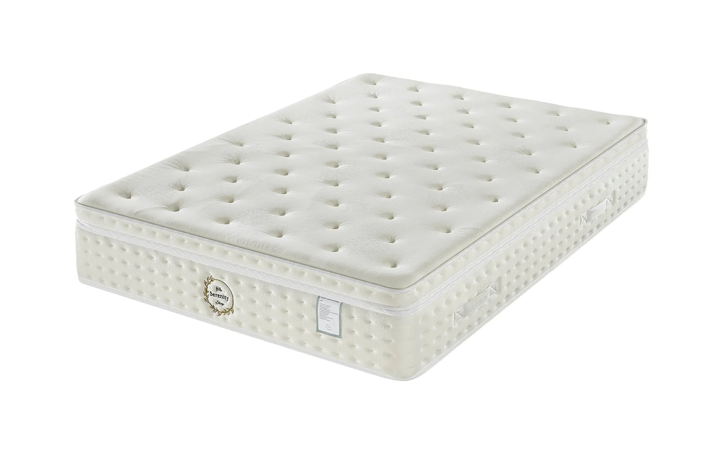 Double mattress with quilted top and side handles, white textured finish