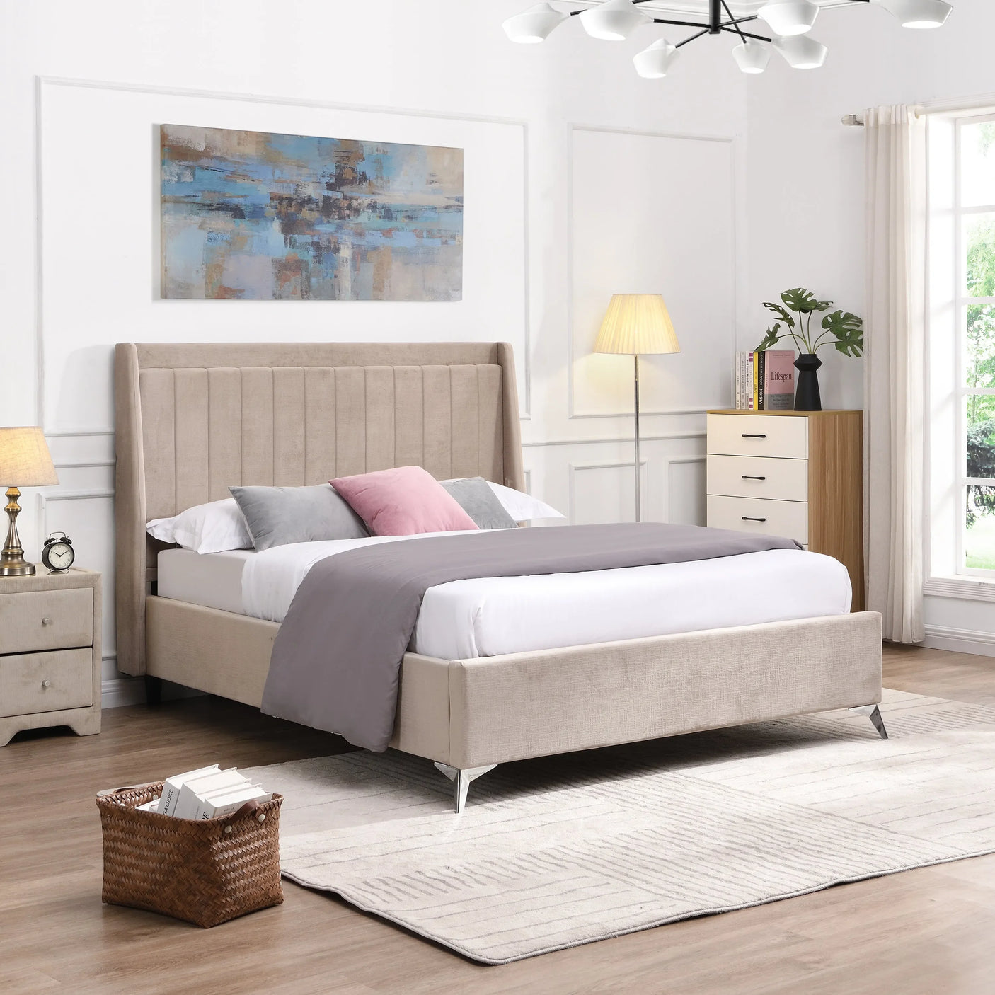 Mayo Bed Beige - Mayo Beige Bed 4ft 6 W 157.5 X H 135 X L 209 - Mayo Bed Beige