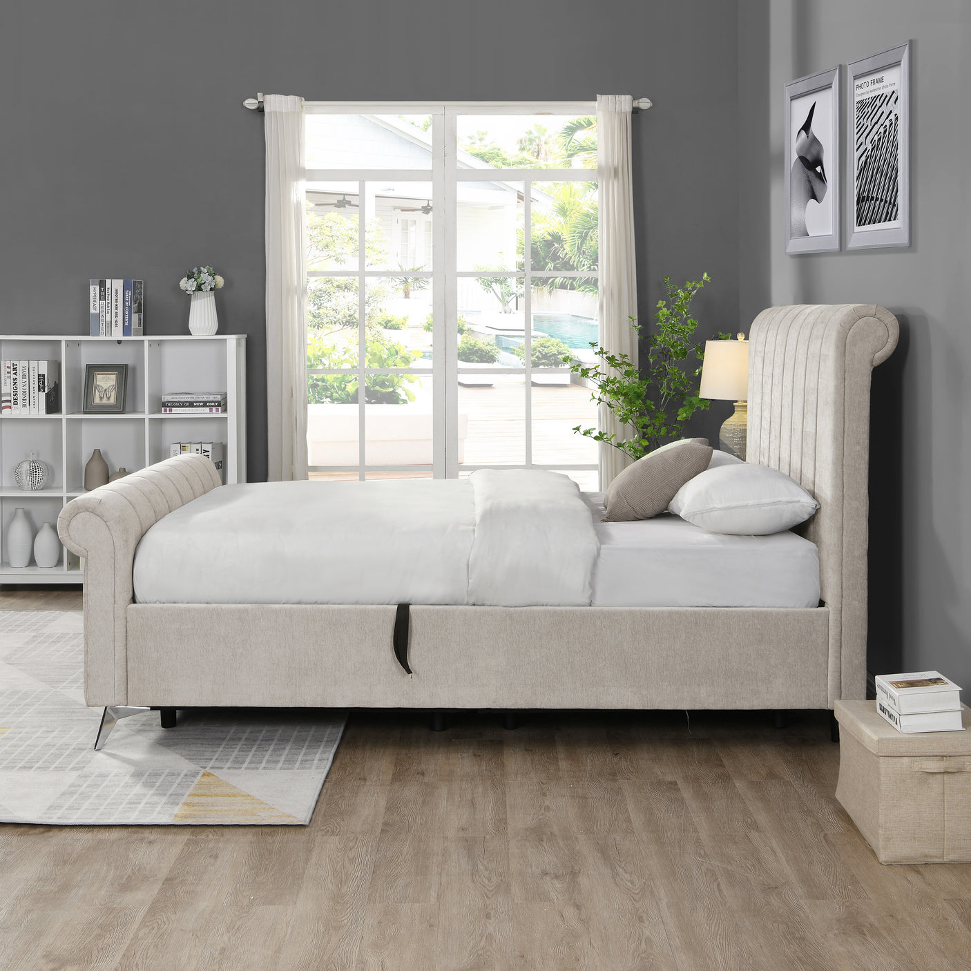 Carlow Beige Bed - Carlow 4,6 Beige 233 (L) X 150(W) X 130(H) - Carlow Beige Side Gas Lift Bed