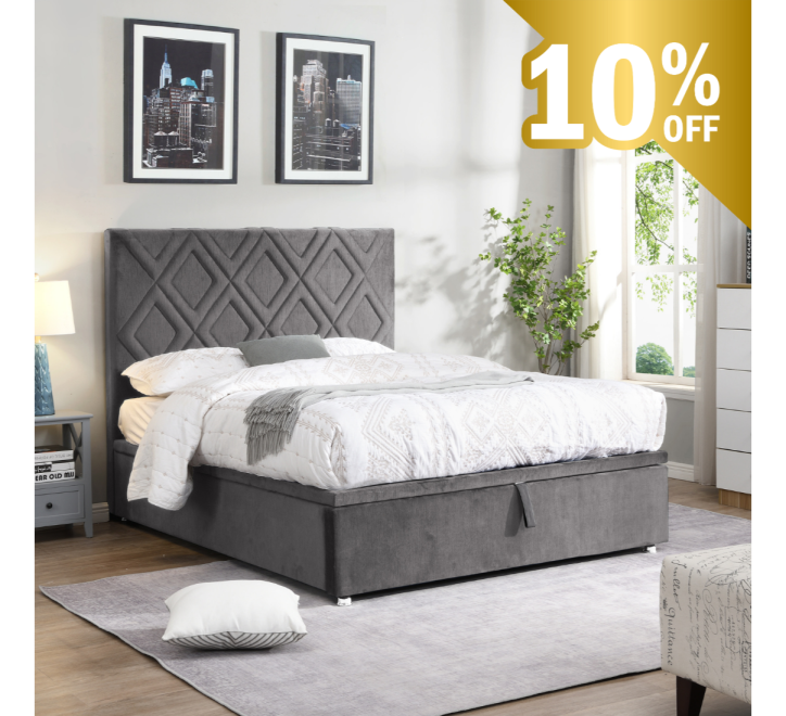 Dublin Grey Gas Lift Bed - 4FT6 - W 142 X H 135 X L 200 - Dublin Grey Gas Lift Bed