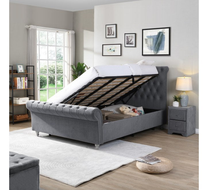 Kilkenny Grey Side Gas-Lift Bed - 4ft6: (W) 148 x (H) 135 x (L) 239cm - Kilkenny Grey Side Gas-Lift Bed