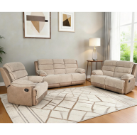 Jessica Two-Tone Fabric Collection featuring a cozy sofa, loveseat, and recliner in a stylish living room setting