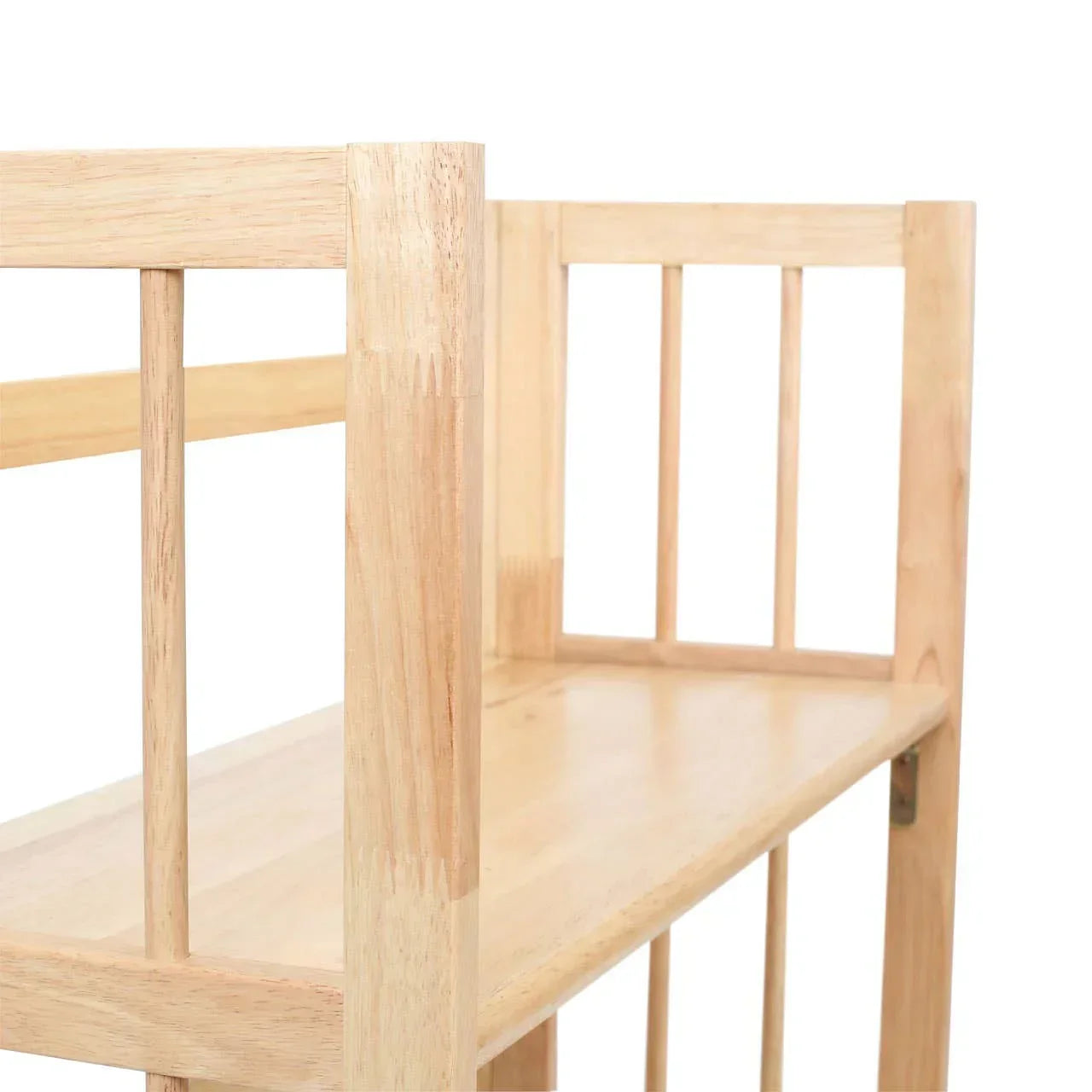 Natural wood bench with slatted backrest and sturdy rectangular frame