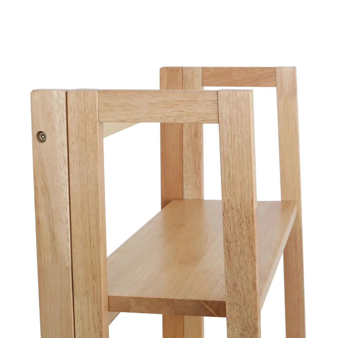 Light wood shelving unit with two tiers and simple rectangular frame