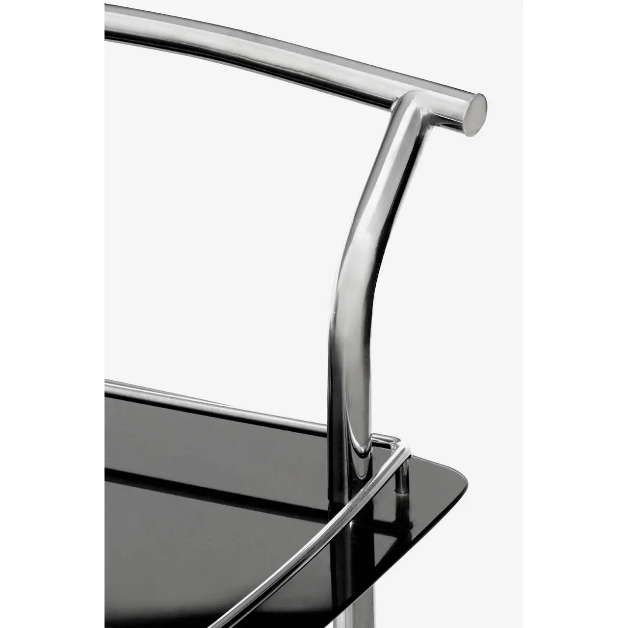 Chrome and black glass furniture armrest with modern curved metal frame