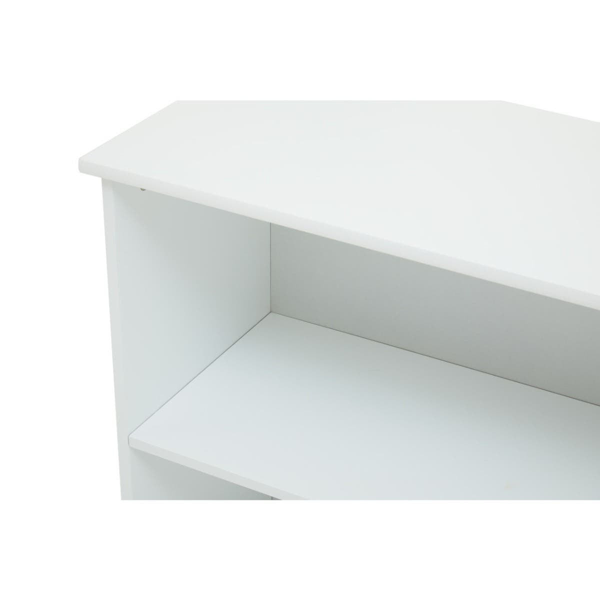 White Portland Storage Unit featuring a clean, minimalist design with an open shelf and a smooth, flat top surface. The unit has a simple, modern aesthetic suitable for various home decor styles