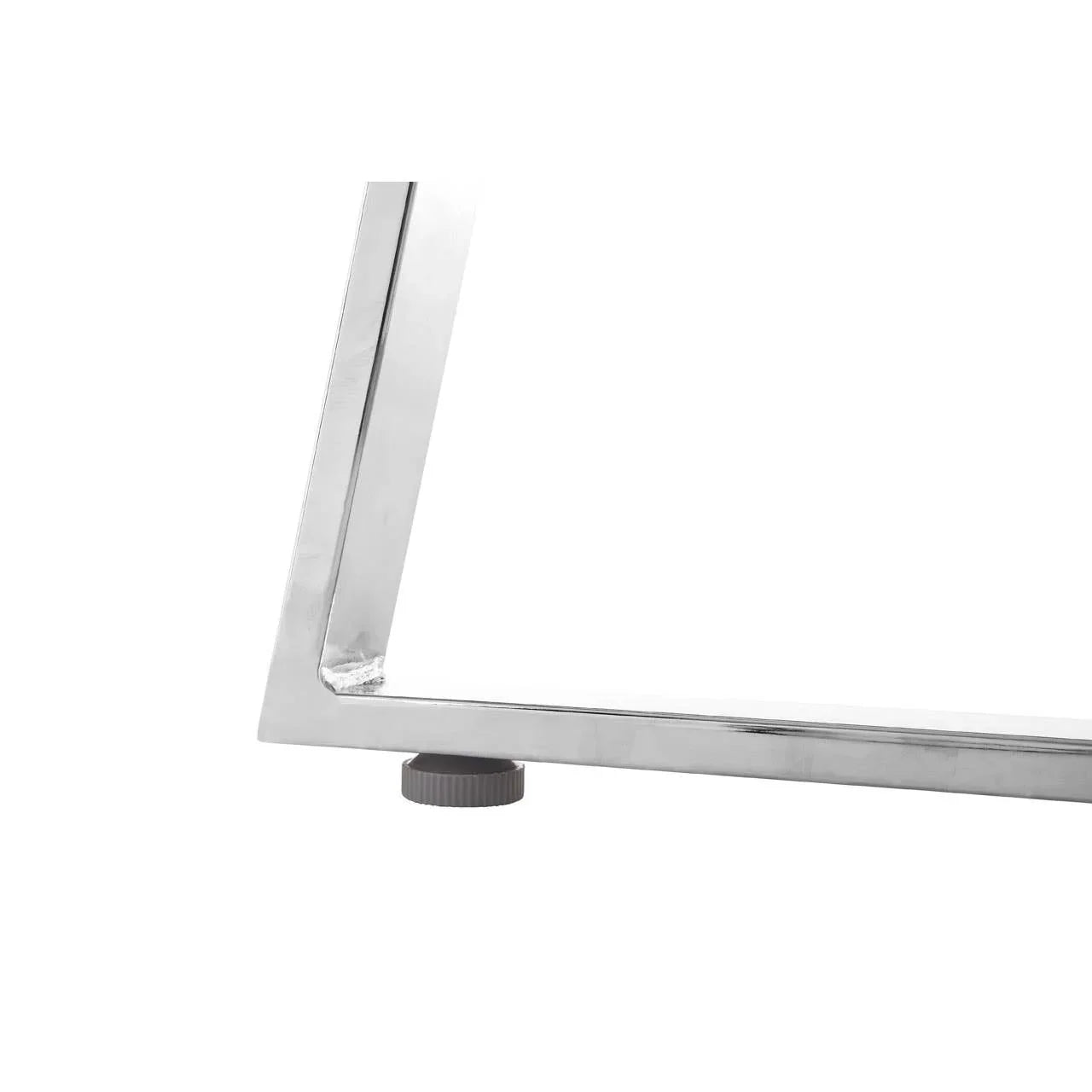 Chrome metal table leg with adjustable foot on white background
