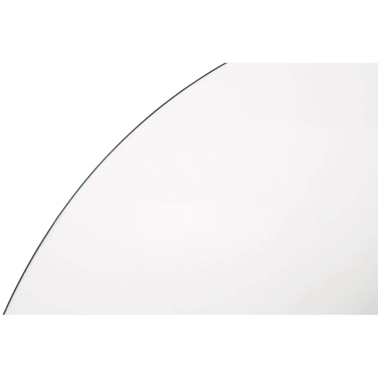Close-up of clear round glass tabletop surface with smooth edge