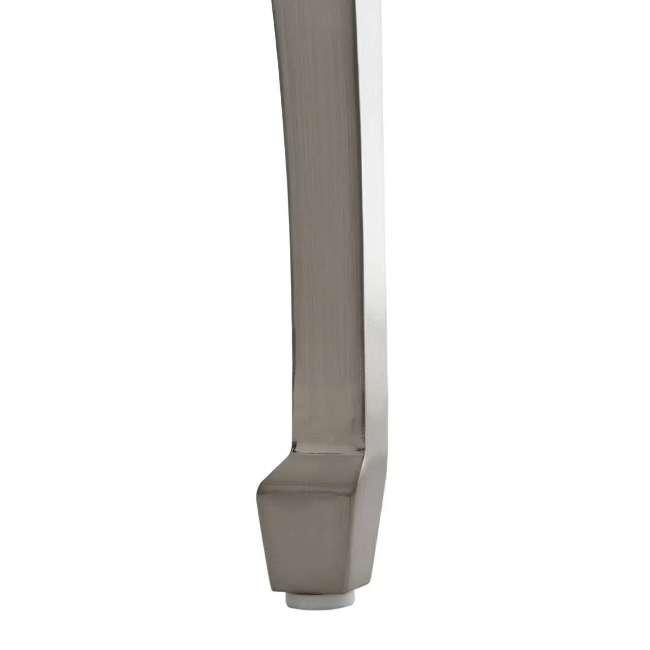 Brushed metal table leg with angled design and square foot detail