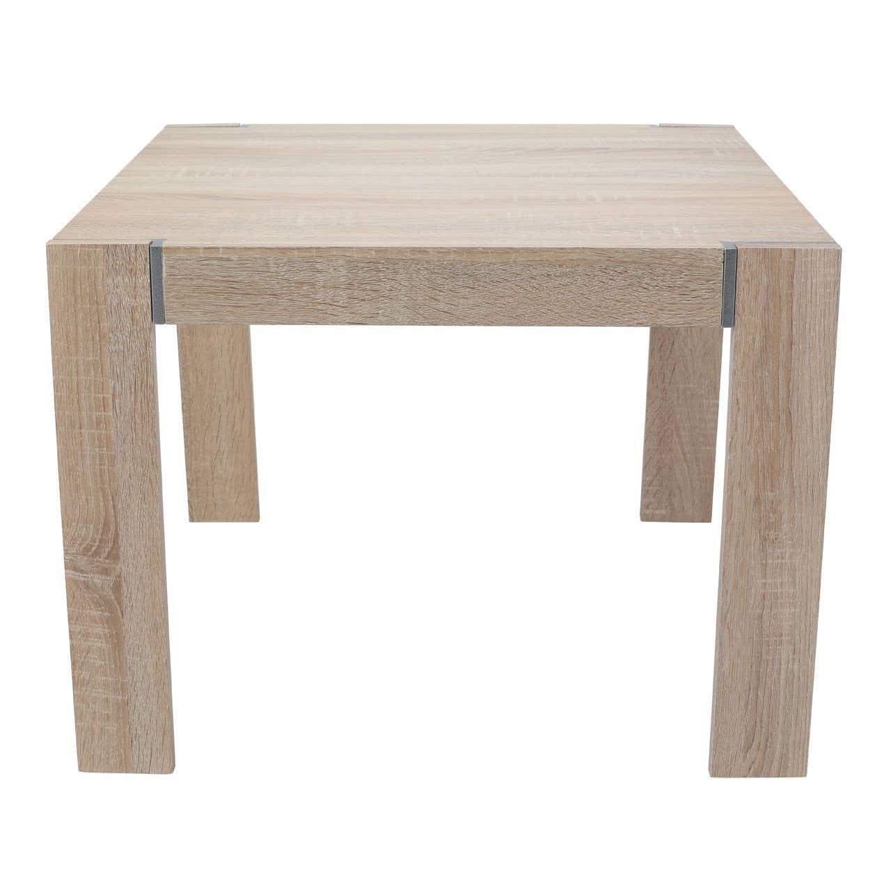 Light oak coffee table with square legs and visible wood grain, front view