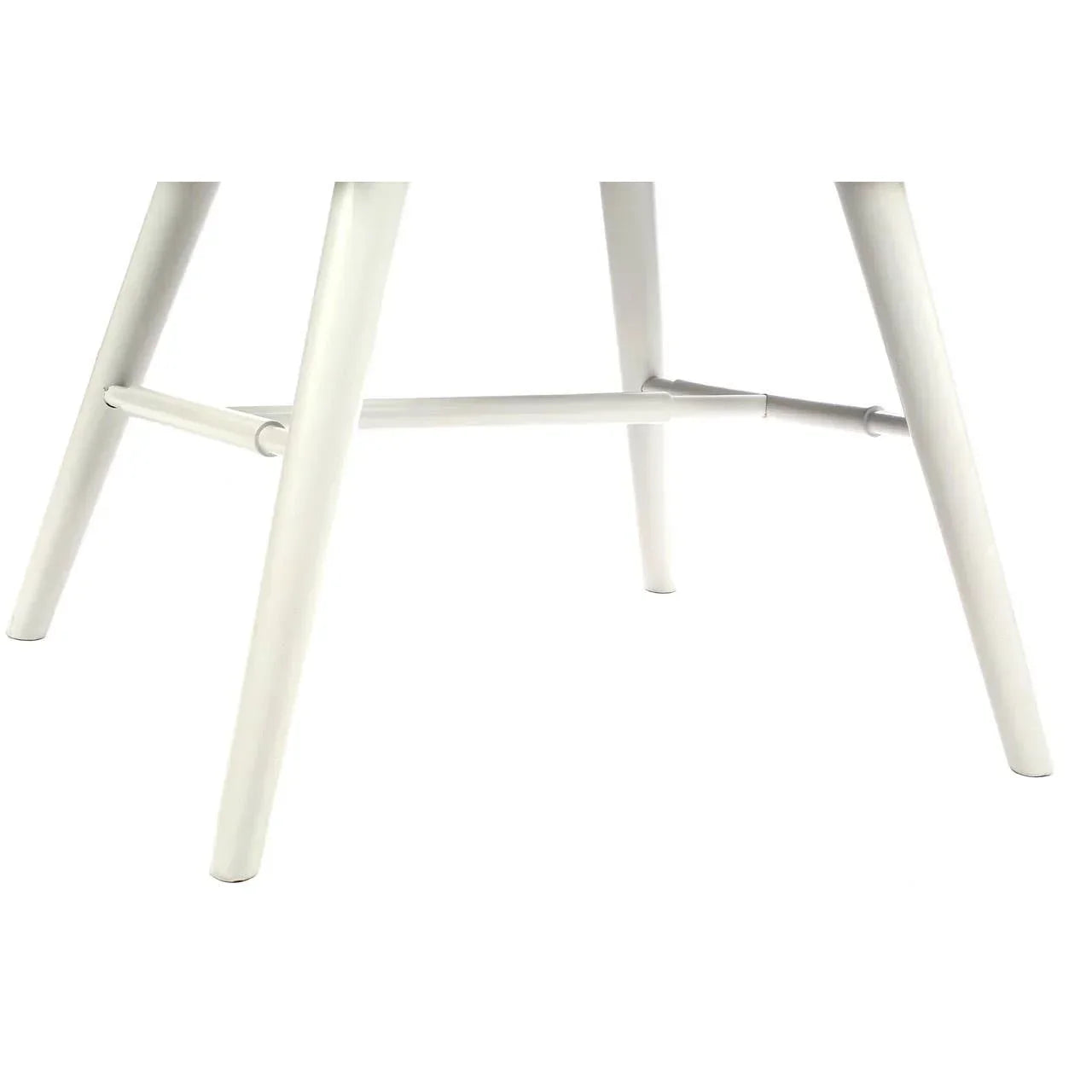 White metal chair legs with horizontal support bar, close-up furniture detail