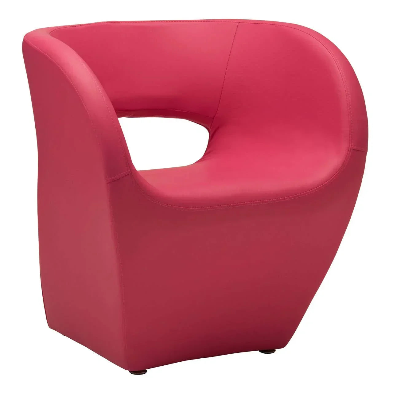 Modern pink accent chair with cut-out backrest and smooth upholstery